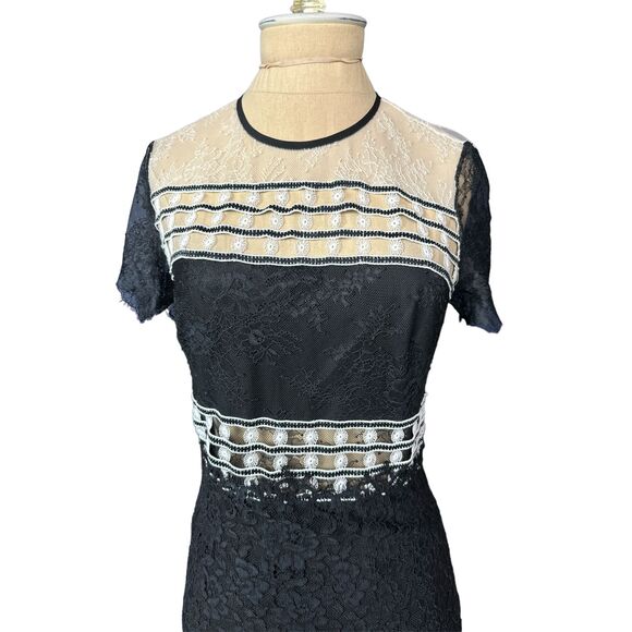Sandro Paris Black White Lace Cocktail Party Wedding Dress Size 1 US 4 - Picture 2 of 4